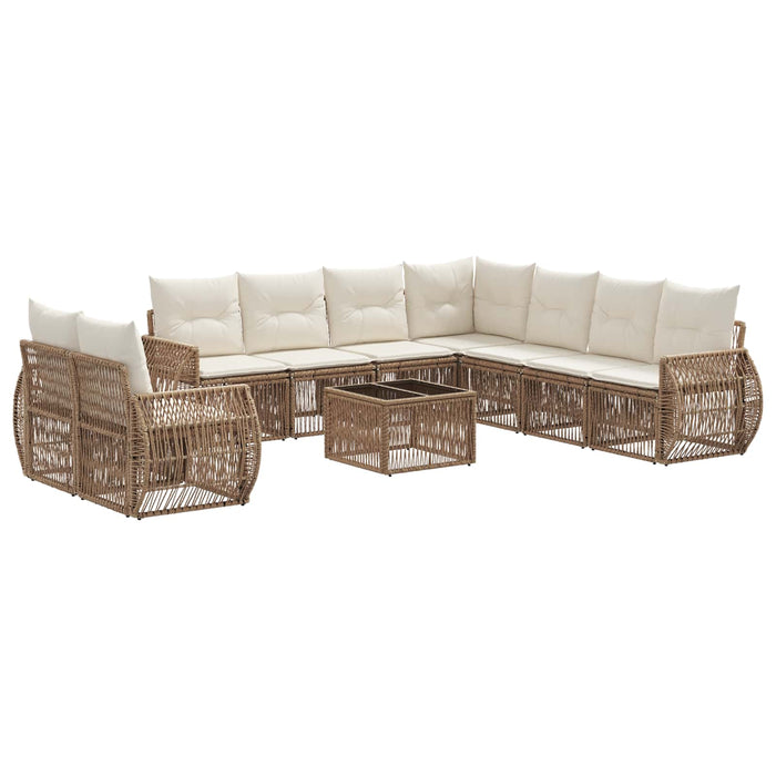 Set de canapele pentru grădină 10 pcs Bej și alb crem poliratan - WALTI WALTI