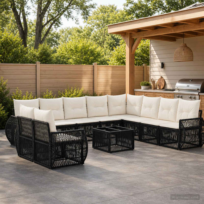 Set de canapele pentru grădină 11 pcs Negru și Alb crem - WALTI WALTI