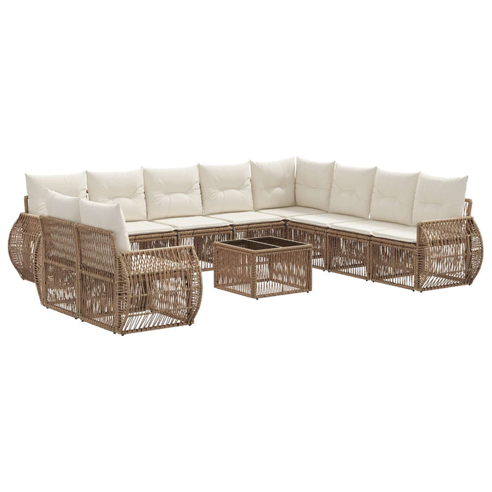Set de canapele pentru grădină 11 pcs Bej și alb crem poliratan - WALTI WALTI