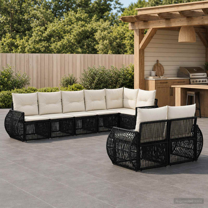 Set de canapele pentru grădină 8 pcs Negru și Alb crem - WALTI WALTI