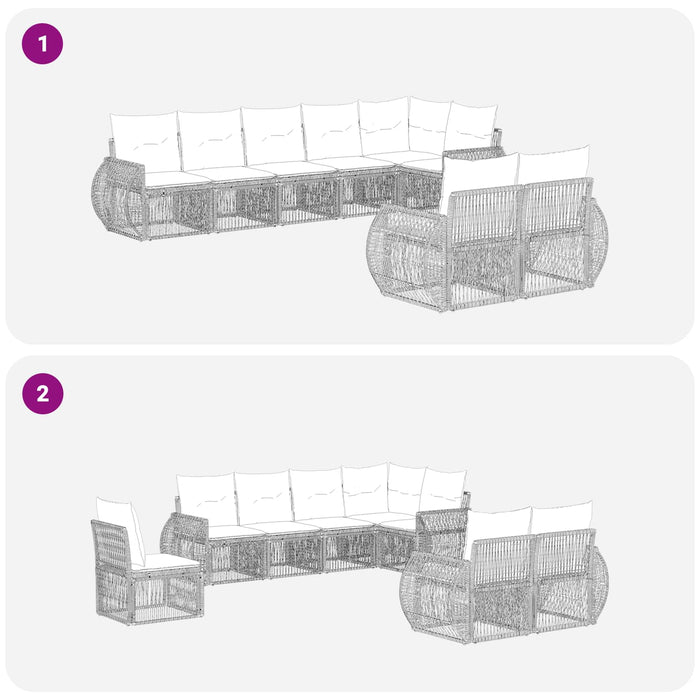 Set de canapele pentru grădină 8 pcs Negru și Alb crem WALTI