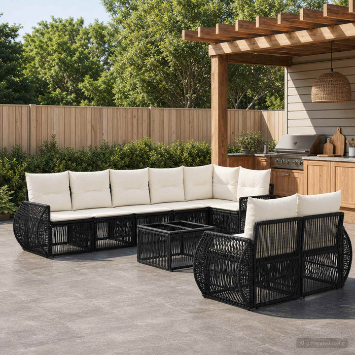 Set de canapele pentru grădină 9 pcs Negru și Alb crem - WALTI WALTI