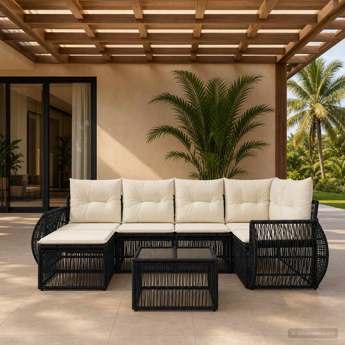 Set de canapele pentru grădină 7 pcs Negru și Alb crem - WALTI WALTI
