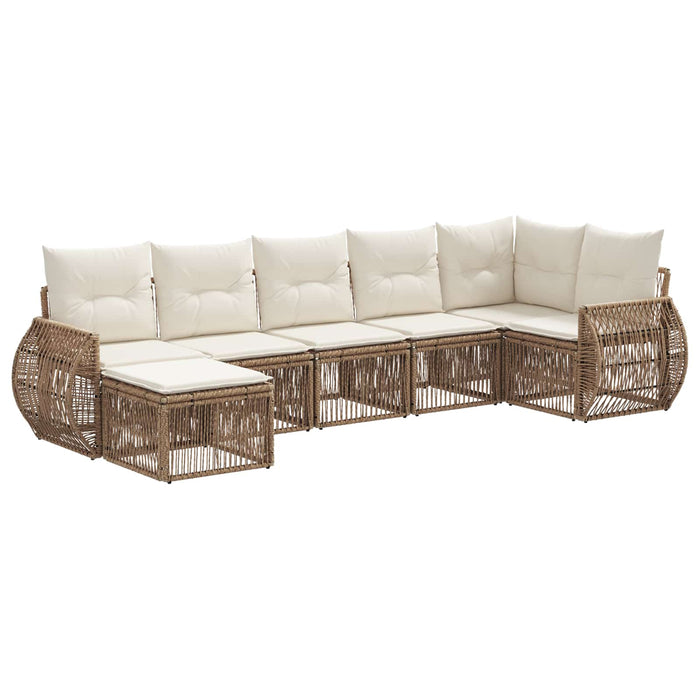 Set de canapele pentru grădină 7 pcs Bej și alb crem poliratan WALTI