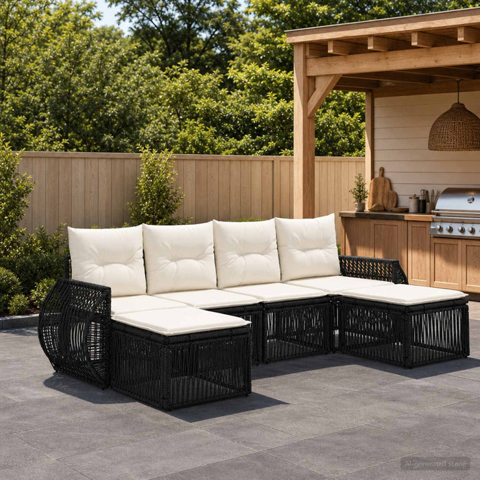Set de canapele pentru grădină 6 pcs Negru și Alb crem - WALTI WALTI