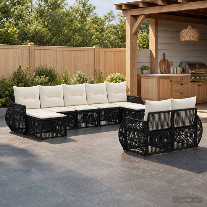 Set de canapele pentru grădină 9 pcs Negru și Alb crem - WALTI WALTI