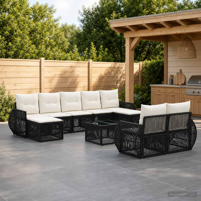 Set de canapele pentru grădină 10 pcs Negru și Alb crem - WALTI WALTI