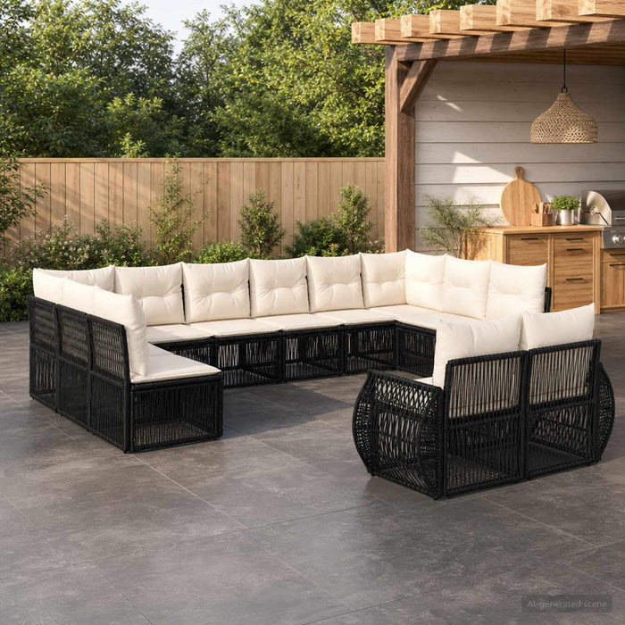 Set de canapele pentru grădină 12 pcs Negru și Alb crem - WALTI WALTI