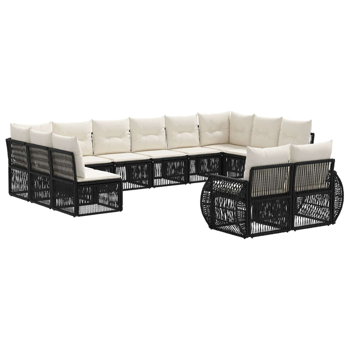 Set de canapele pentru grădină 12 pcs Negru și Alb crem WALTI