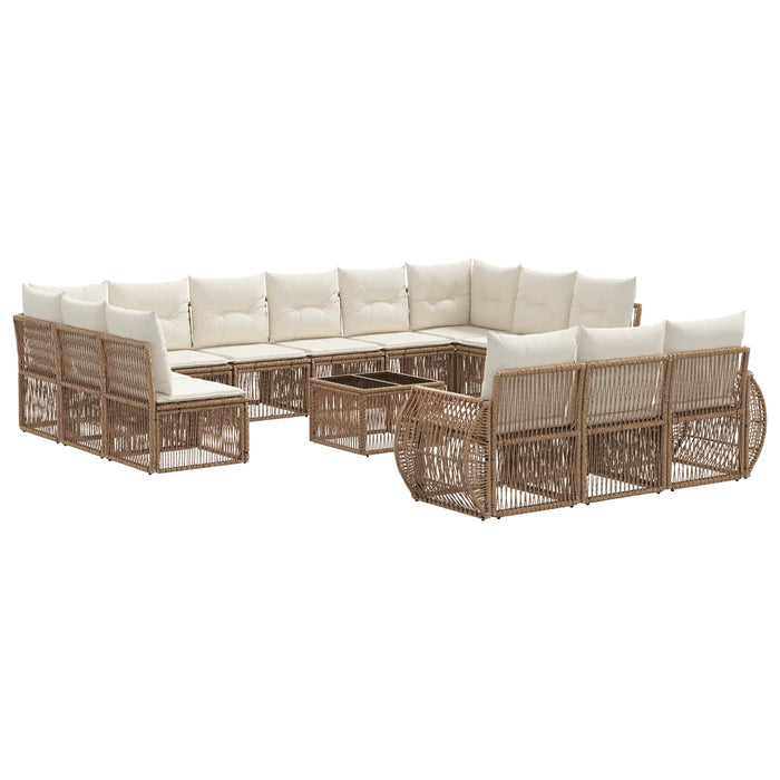 Set de canapele pentru grădină 14 pcs Bej și alb crem poliratan - WALTI WALTI