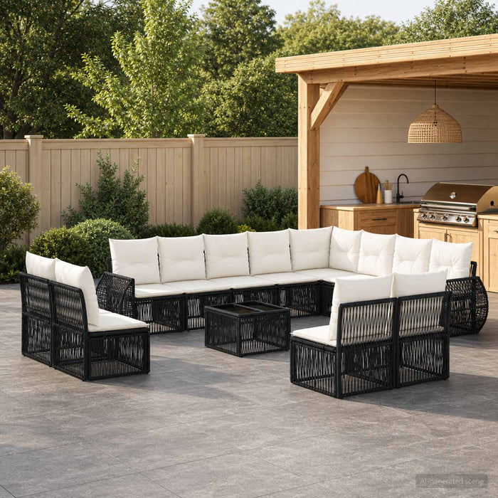 Set de canapele pentru grădină 13 pcs Negru și Alb crem - WALTI WALTI