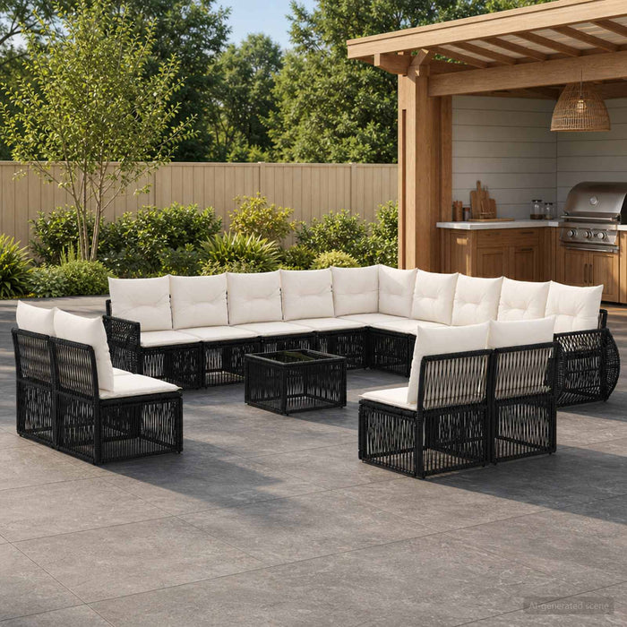 Set de canapele pentru grădină 14 pcs Negru și Alb crem WALTI