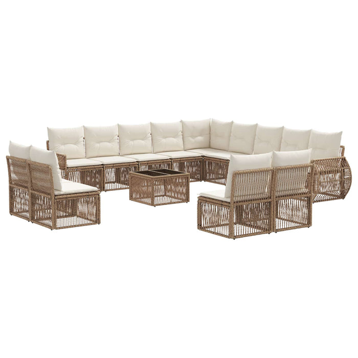 Set de canapele pentru grădină 14 pcs Bej și alb crem poliratan - WALTI WALTI