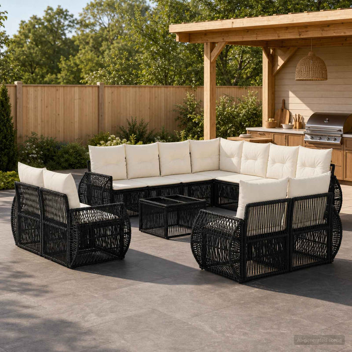 Set de canapele pentru grădină 12 pcs Negru și Alb crem - WALTI WALTI