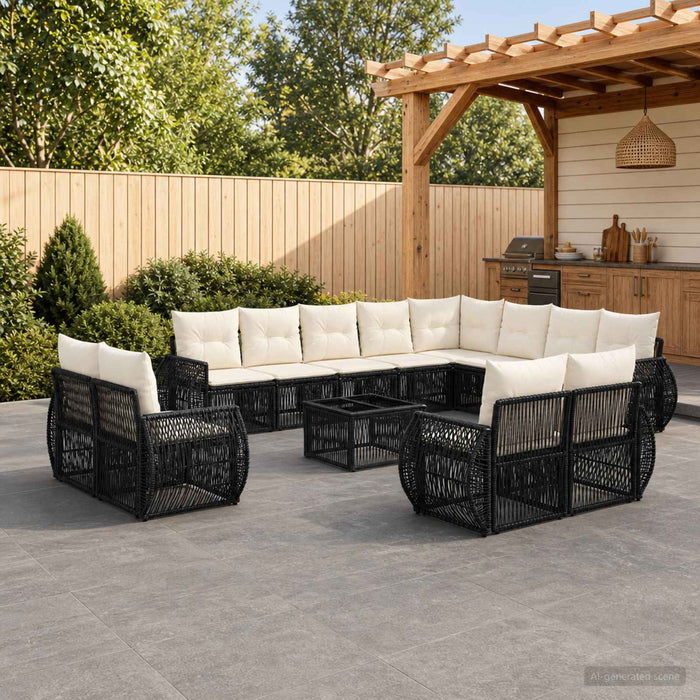 Set de canapele pentru grădină 13 pcs Negru și Alb crem - WALTI WALTI