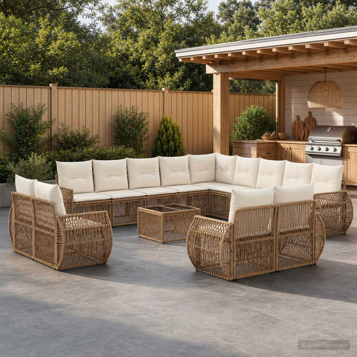 Set de canapele pentru grădină 14 pcs Bej și alb crem poliratan WALTI
