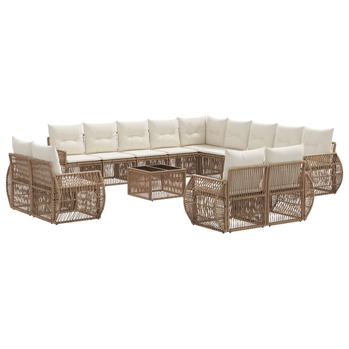 Set de canapele pentru grădină 14 pcs Bej și alb crem poliratan WALTI