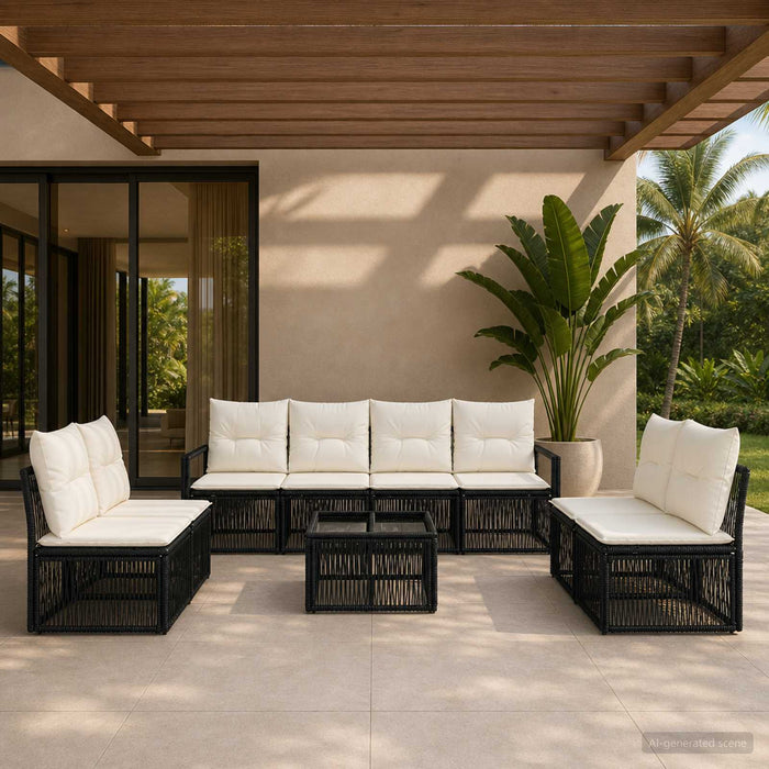 Set de canapele pentru grădină 9 pcs Negru poliratan - WALTI WALTI