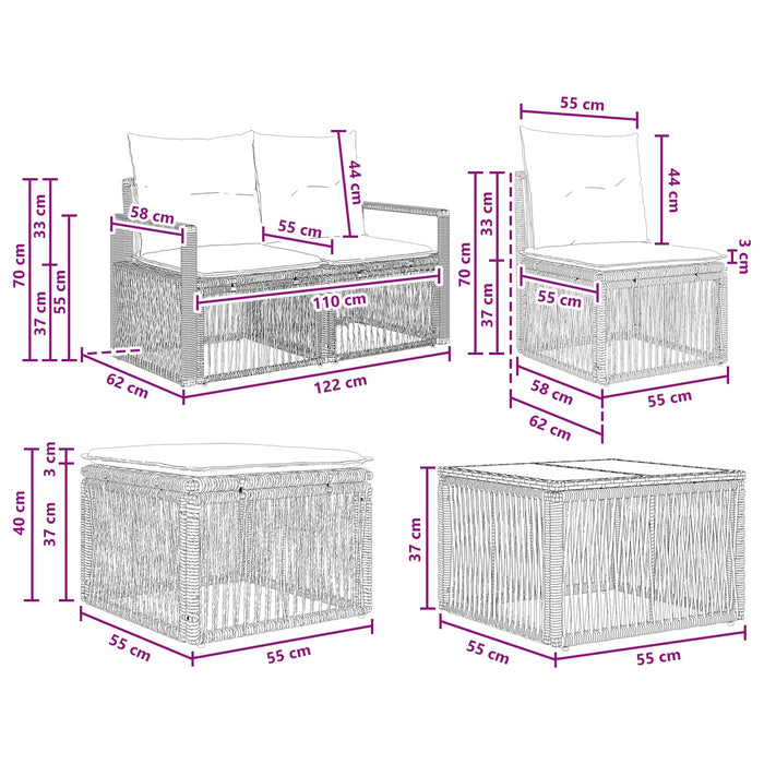 Set de canapele pentru grădină 5 pcs Negru poliratan - WALTI WALTI
