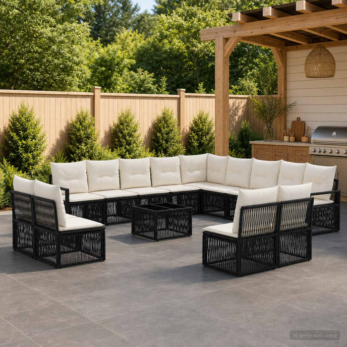 Set de canapele pentru grădină 14 pcs Negru poliratan WALTI