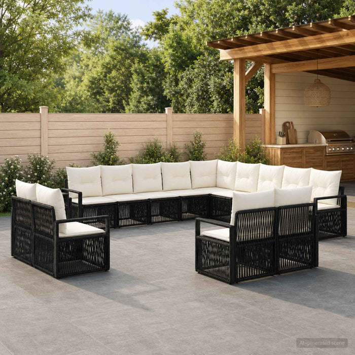 Set de canapele pentru grădină 13 pcs Negru poliratan WALTI