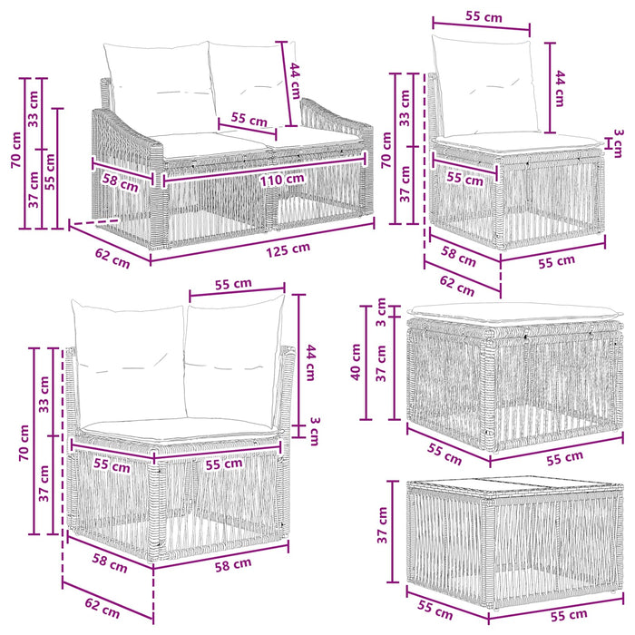 Set de canapele pentru grădină 8 pcs Negru poliratan - WALTI WALTI