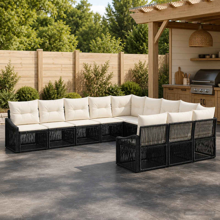 Set de canapele pentru grădină 11 pcs Negru poliratan WALTI