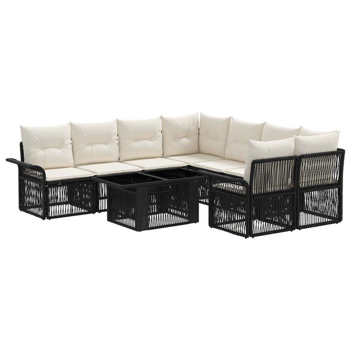 Set de canapele pentru grădină 9 buc. Negru și Alb crem WALTI