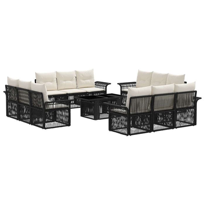 Set de canapele pentru grădină 13 buc. Negru și Alb crem WALTI