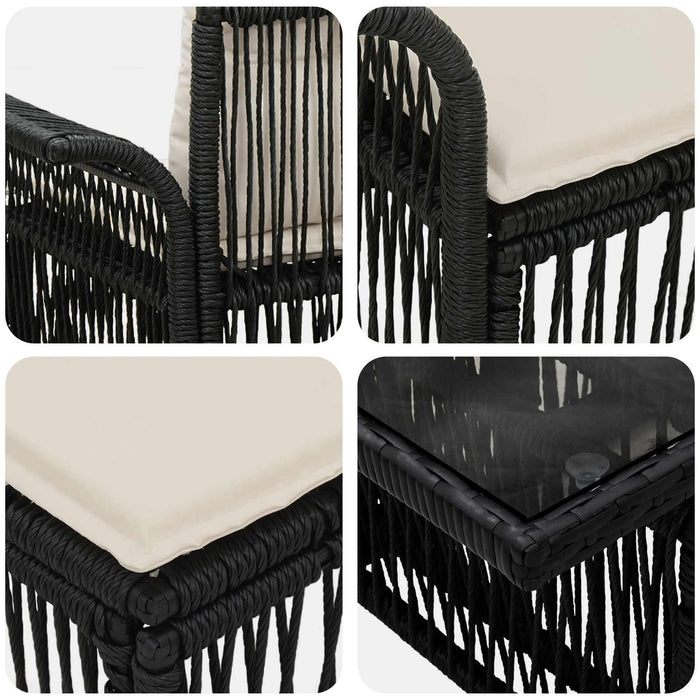 Set de canapele pentru grădină 11 buc. Negru și Alb crem WALTI