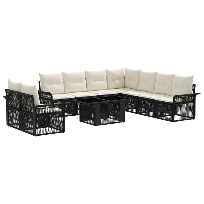 Set de canapele pentru grădină 10 buc. Negru și Alb crem WALTI