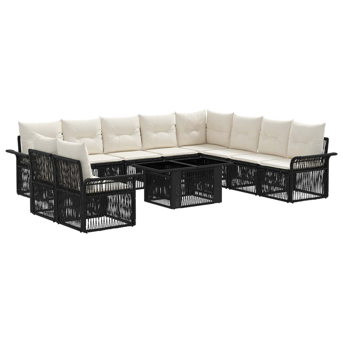 Set de canapele pentru grădină 11 buc. Negru și Alb crem WALTI
