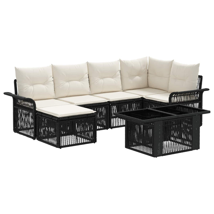 Set de canapele pentru grădină 7 buc. Negru și Alb crem WALTI