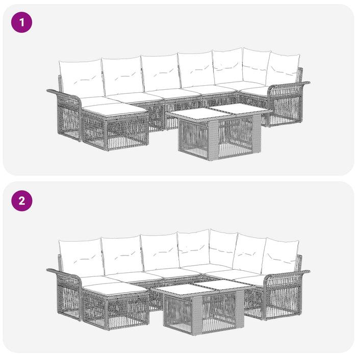 Set de canapele pentru grădină 8 buc. Negru și Alb crem WALTI