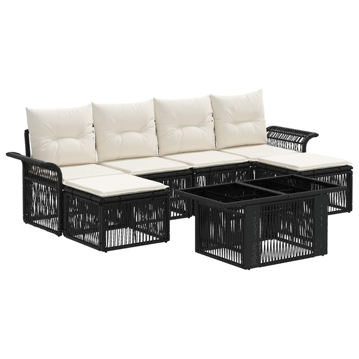 Set de canapele pentru grădină 7 buc. Negru și Alb crem WALTI