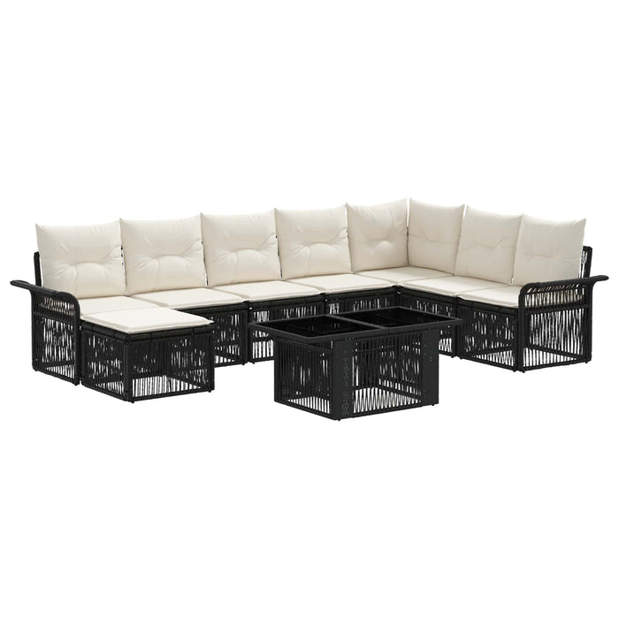 Set de canapele pentru grădină 9 buc. Negru și Alb crem WALTI