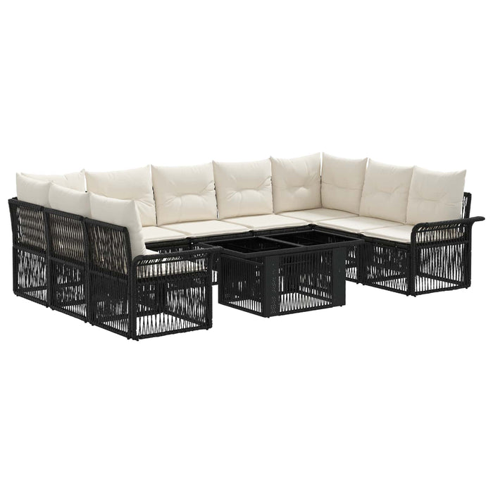 Set de canapele pentru grădină 10 buc. Negru și Alb crem WALTI