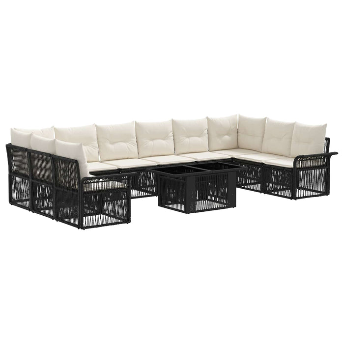 Set de canapele pentru grădină 11 buc. Negru și Alb crem WALTI