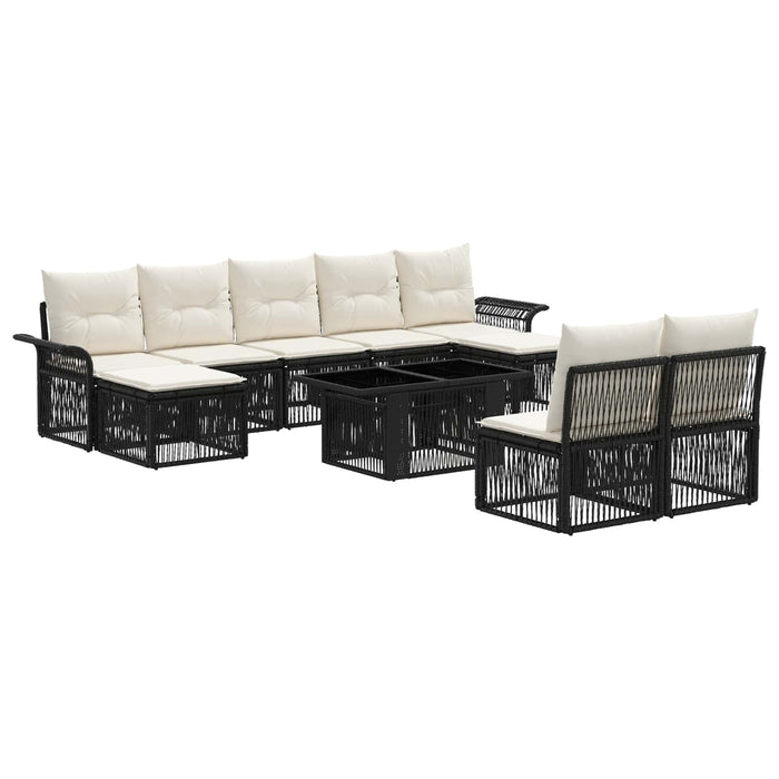 Set de canapele pentru grădină 10 buc. Negru și Alb crem WALTI