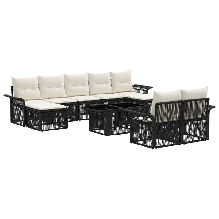 Set de canapele pentru grădină 10 buc. Negru și Alb crem WALTI