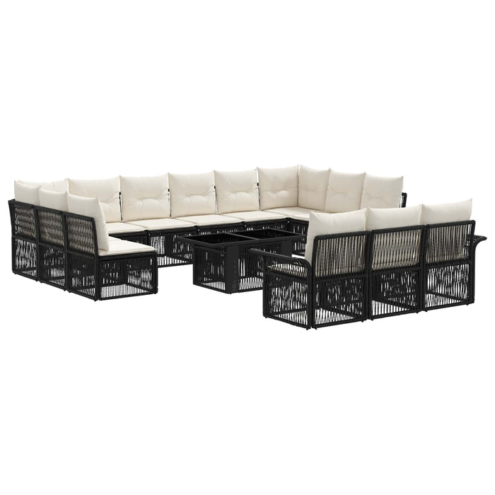 Set de canapele pentru grădină 14 buc. Negru și Alb crem WALTI