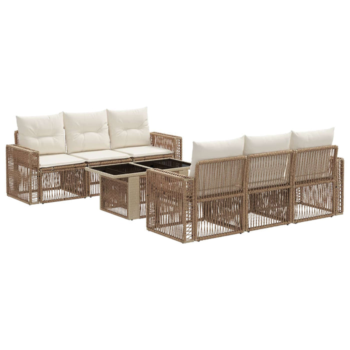 Set de canapele pentru grădină 7 buc. Bej și alb crem poliratan WALTI