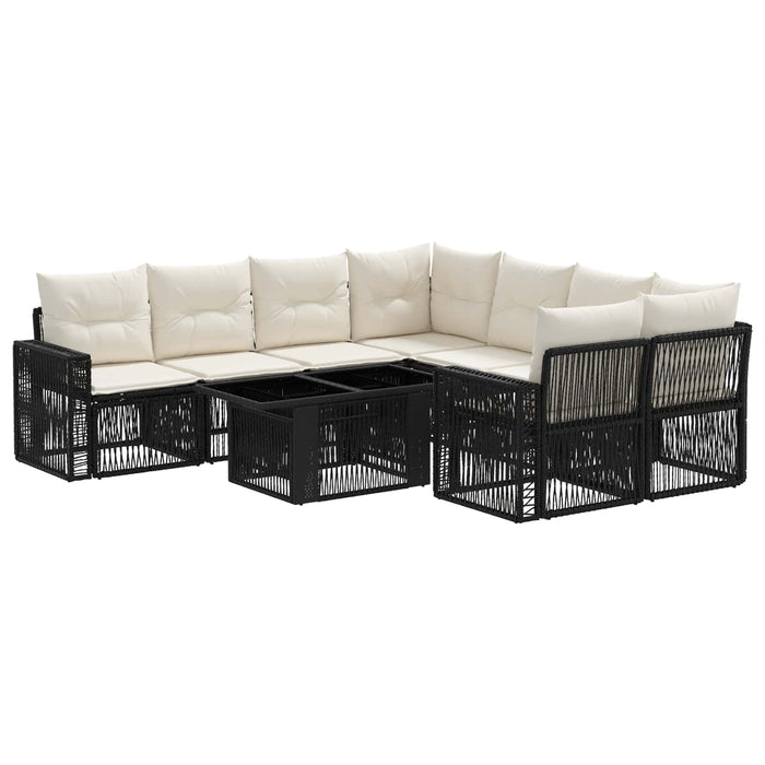 Set de canapele pentru grădină 9 buc. Negru și Alb crem WALTI
