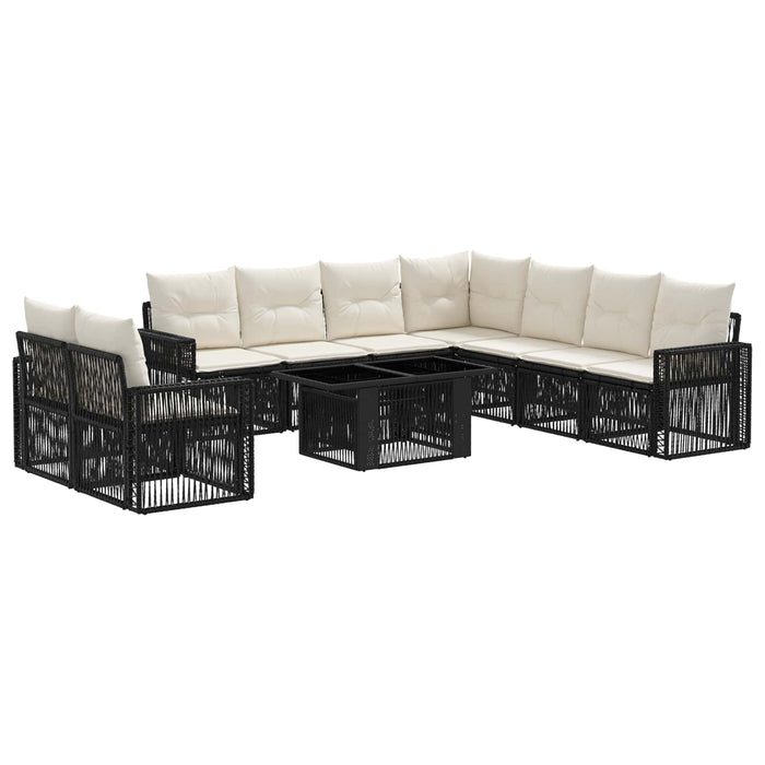 Set de canapele pentru grădină 10 buc. Negru și Alb crem WALTI