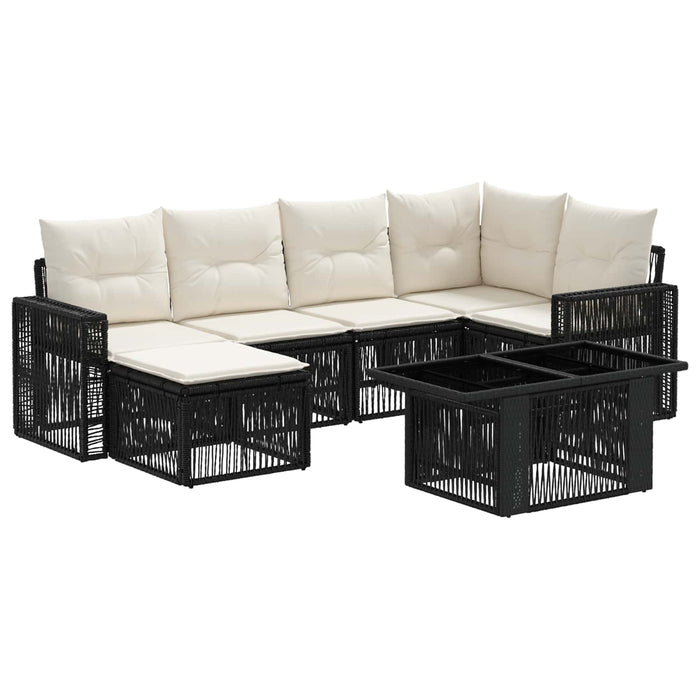 Set de canapele pentru grădină 7 buc. Negru și Alb crem WALTI