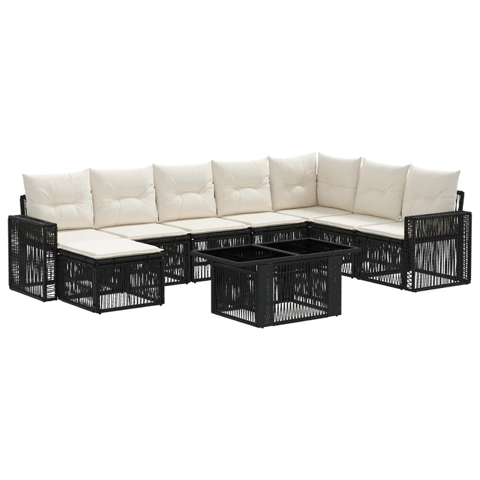 Set de canapele pentru grădină 9 buc. Negru și Alb crem WALTI