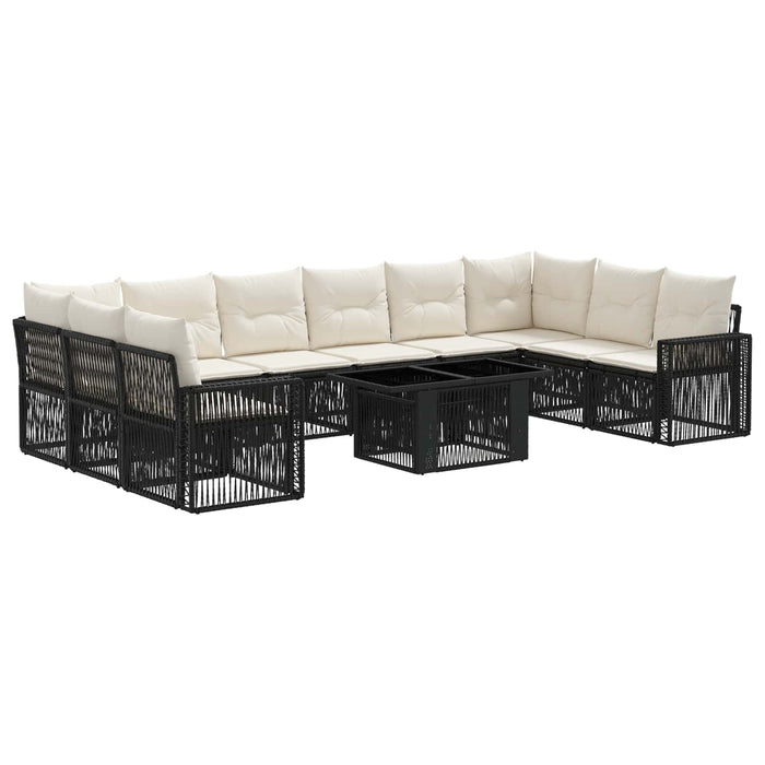 Set de canapele pentru grădină 11 buc. Negru și Alb crem WALTI