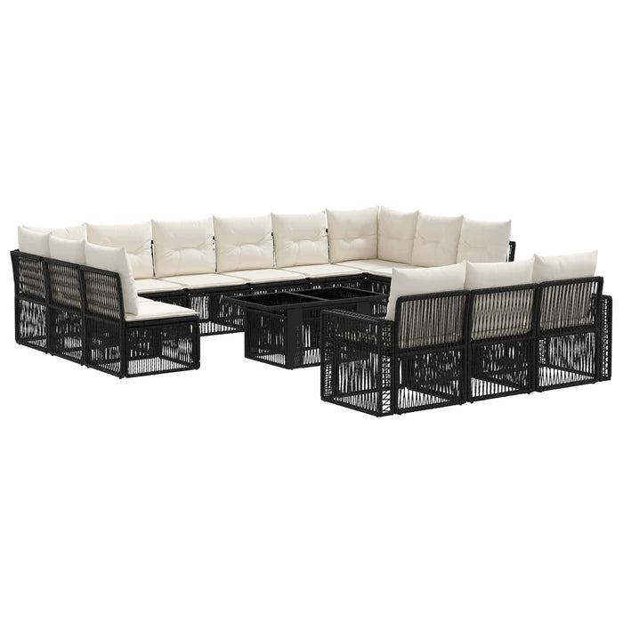 Set de canapele pentru grădină 14 buc. Negru și Alb crem WALTI