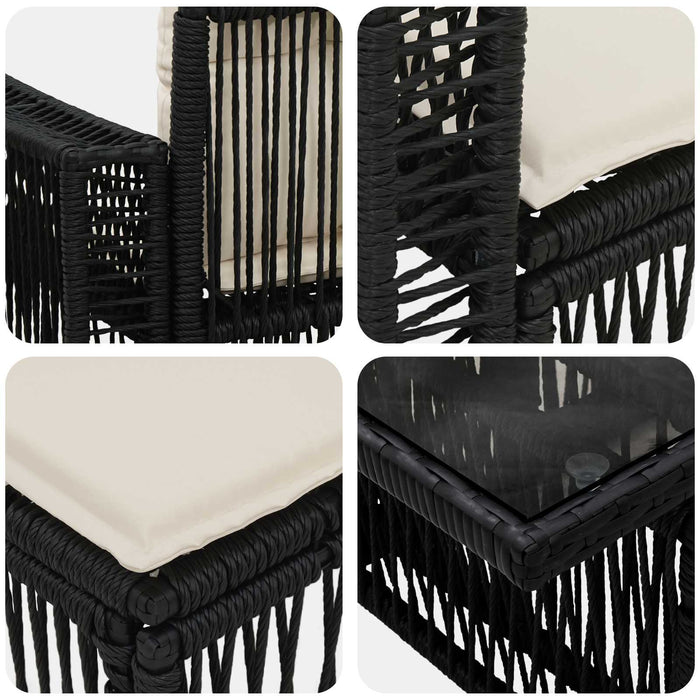 Set de canapele pentru grădină 14 buc. Negru și Alb crem WALTI