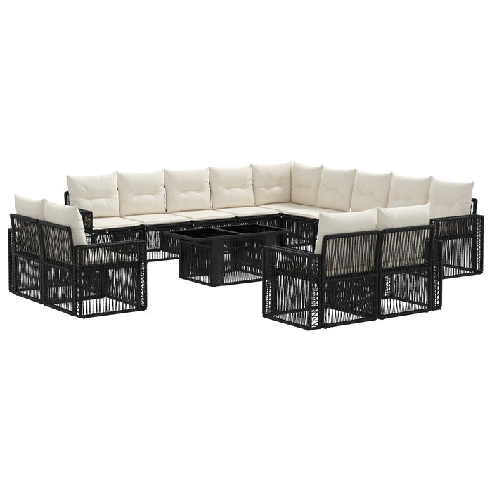Set de canapele pentru grădină 14 buc. Negru și Alb crem WALTI